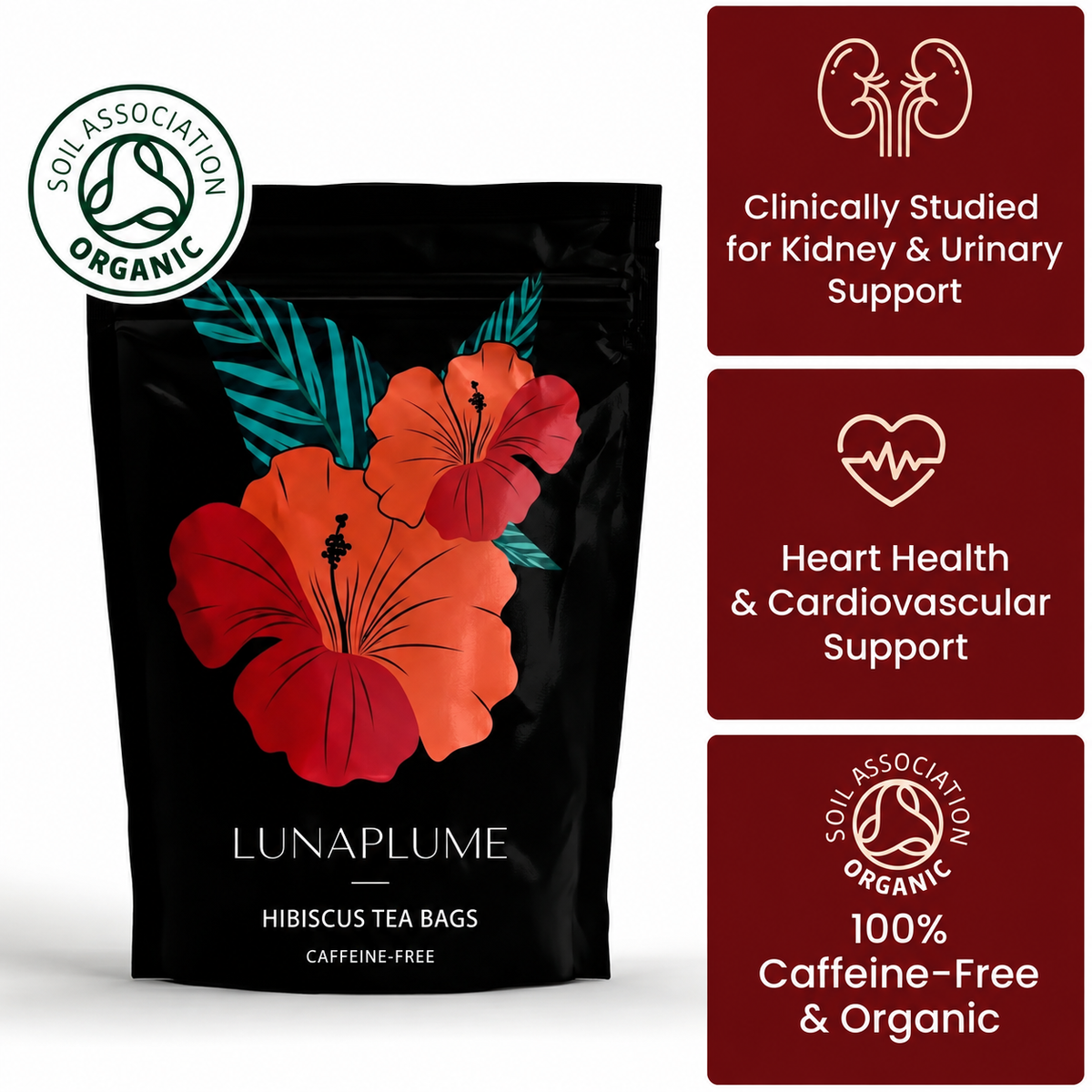 LunaPlume Hibiscus - Lower Your Blood Pressure Naturally, Backed by 100+ Clinical Studies